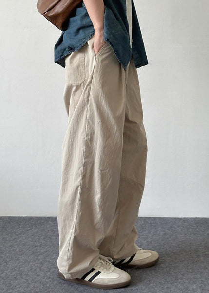 Button Pockets Cotton Pants Summer Simple Men Solid Beige FashionChic