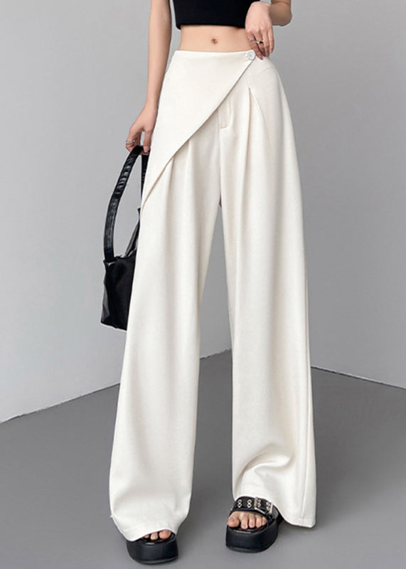 Pants Beige Summer Wide Patchwork Leg Waist Simple High FashionChic