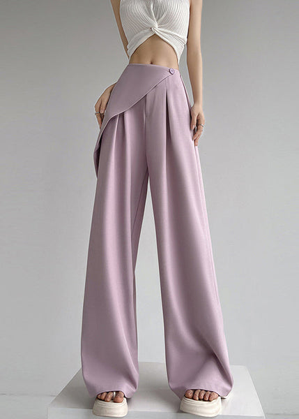 Pants Beige Summer Wide Patchwork Leg Waist Simple High FashionChic