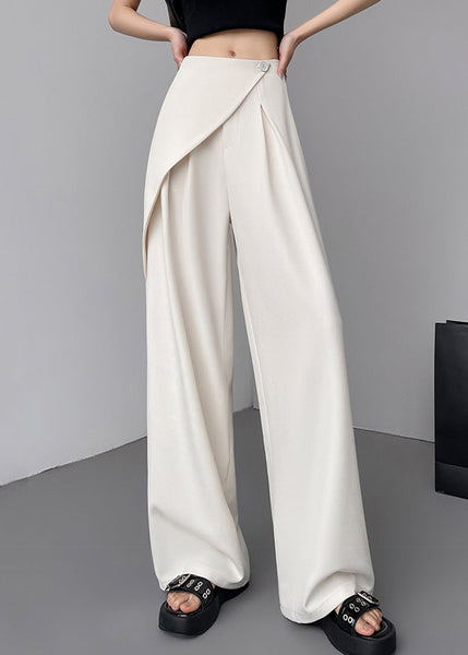 Pants Beige Summer Wide Patchwork Leg Waist Simple High FashionChic