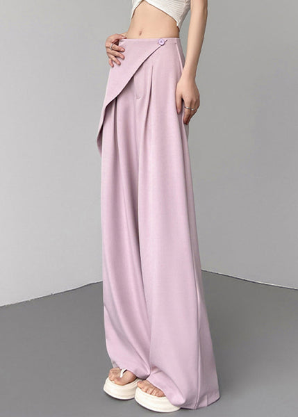 Pants Beige Summer Wide Patchwork Leg Waist Simple High FashionChic