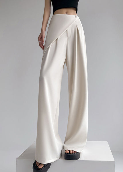Pants Beige Summer Wide Patchwork Leg Waist Simple High FashionChic