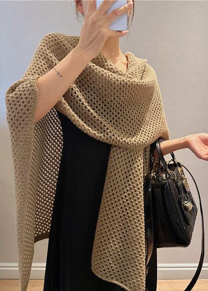 Simple Beige Hollow Out Sold Knit Cape Winter RP024 ABC