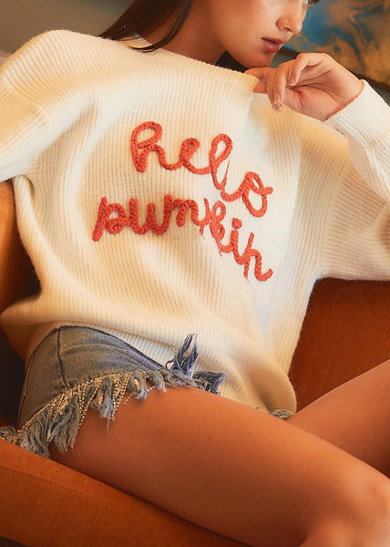 Simple Beige Letter Hollow Out Cozy Knit Sweaters Fall AE1011 OM-HW240901
