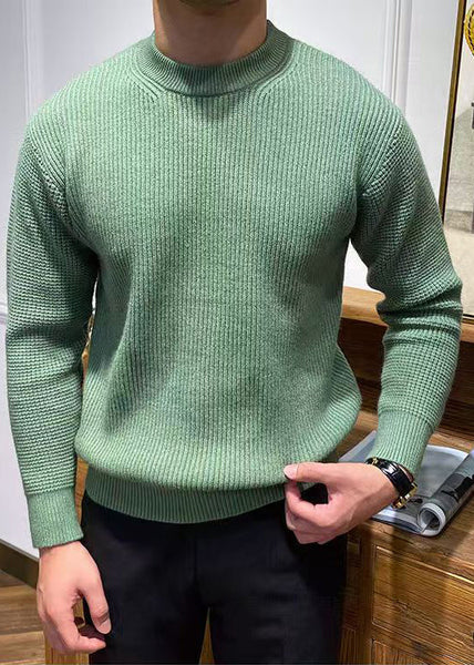 Simple Beige O Neck Solid Knit Men Sweater Spring TK004
