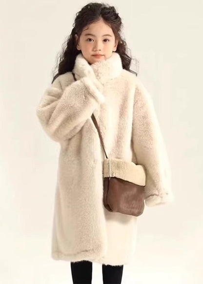 Simple Beige Stand Collar Girls Mink Velvet Maxi Coat Winter WL026 MM-RCTZ-CGTS241120