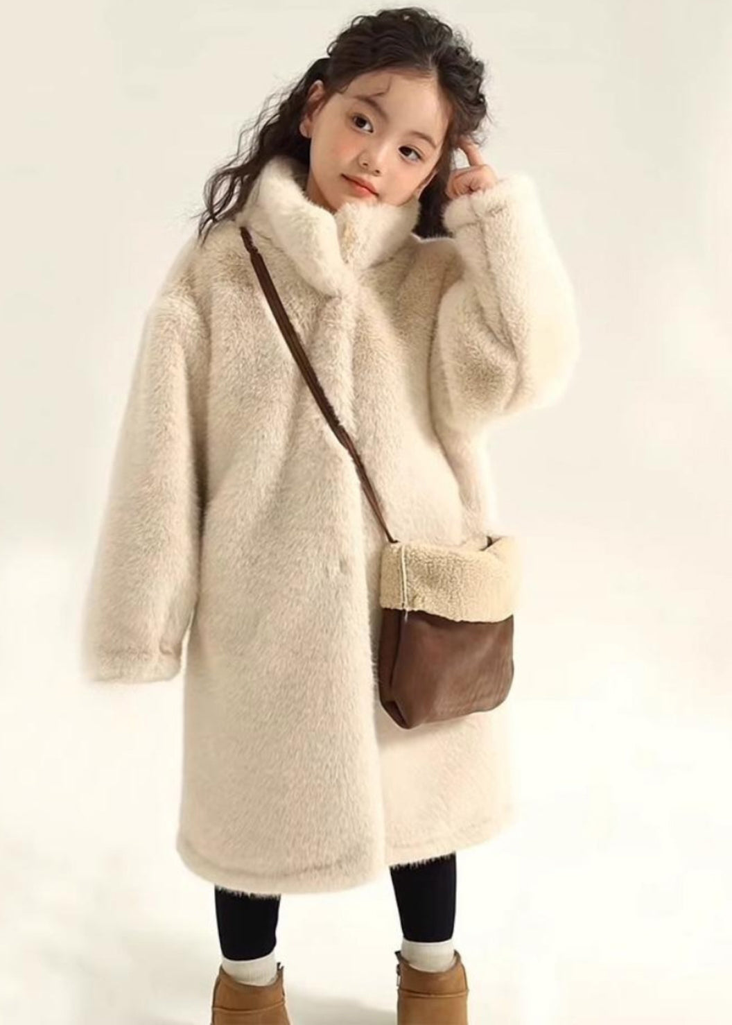 Simple Beige Stand Collar Girls Mink Velvet Maxi Coat Winter WL026 MM-RCTZ-CGTS241120