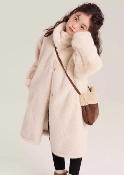 Simple Beige Stand Collar Girls Mink Velvet Maxi Coat Winter WL026 MM-RCTZ-CGTS241120