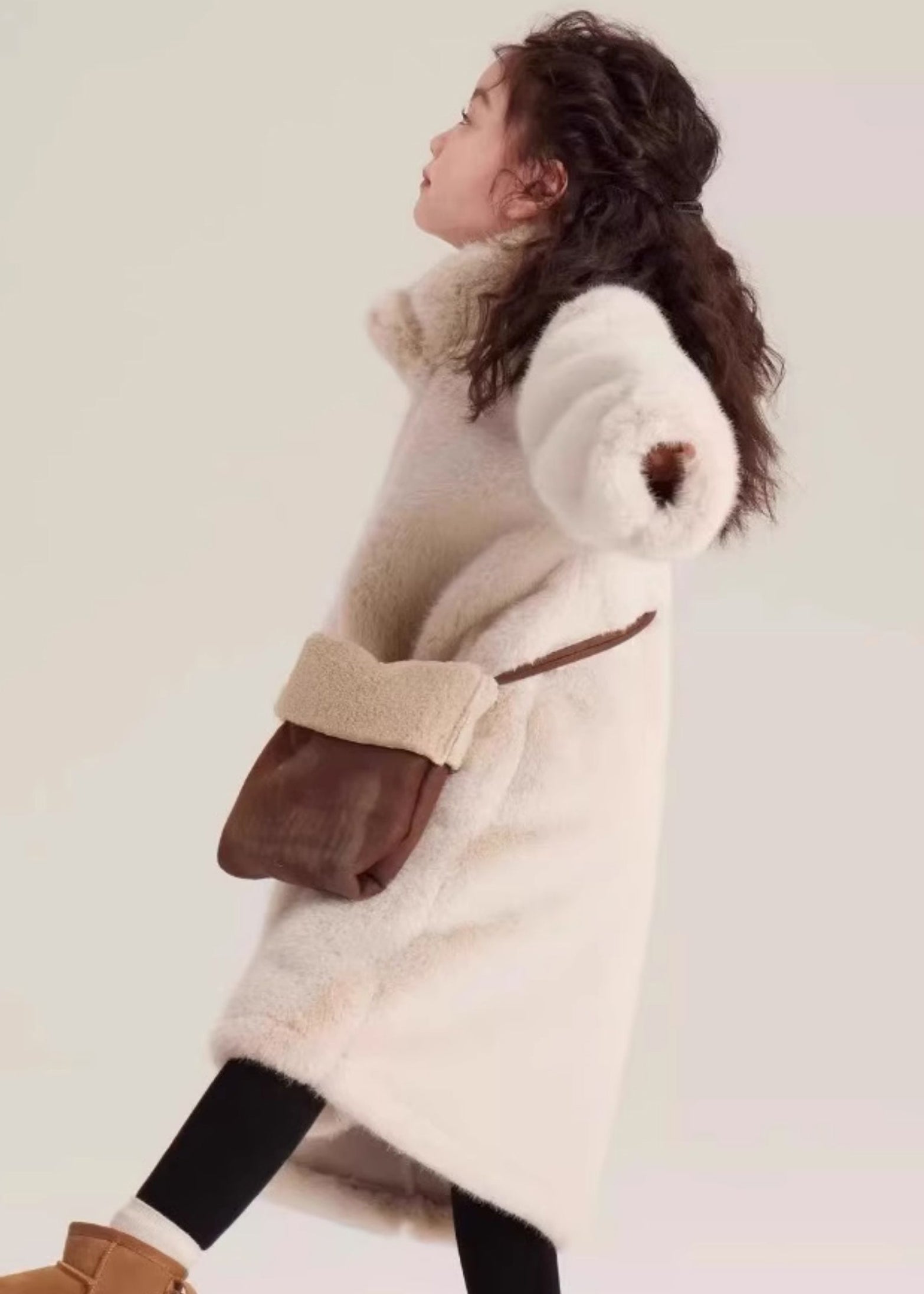 Simple Beige Stand Collar Girls Mink Velvet Maxi Coat Winter WL026 MM-RCTZ-CGTS241120