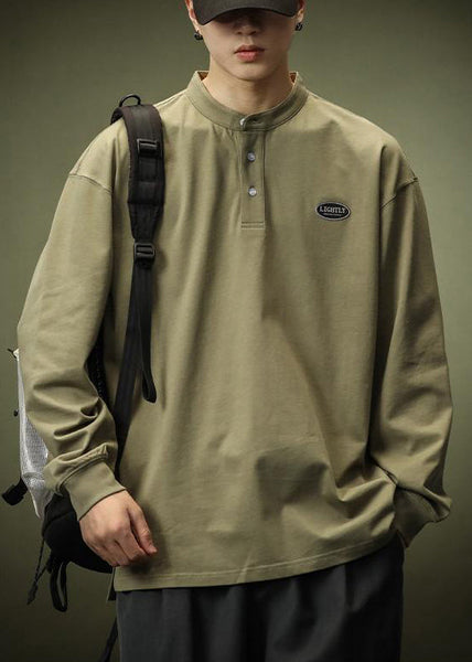 Spring T Men Shirt Cotton Solid Black Button Simple FashionChic