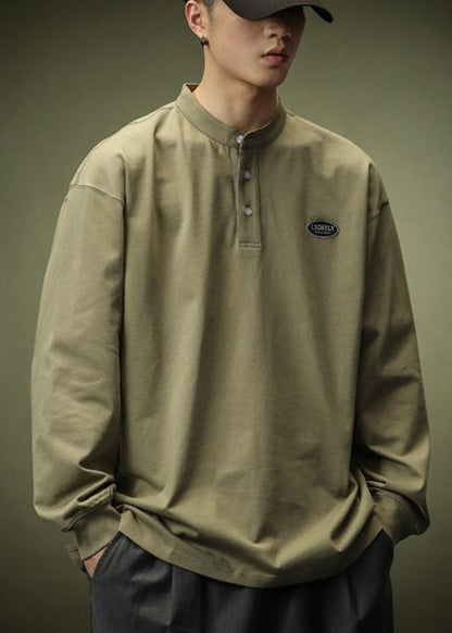 Spring T Men Shirt Cotton Solid Black Button Simple FashionChic