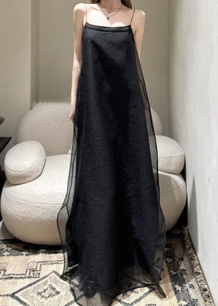 Cold Tulle Simple Solid Spaghetti Shoulder Black Dress Strap FashionChic