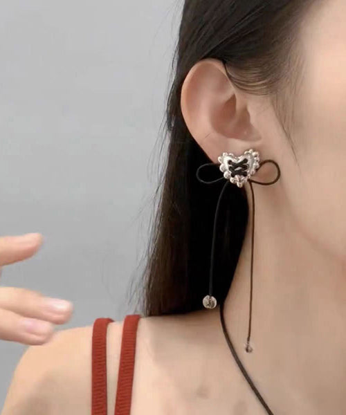 Simple Black Copper Overgild Love Bow Tassel Drop Earrings YA022 ABC