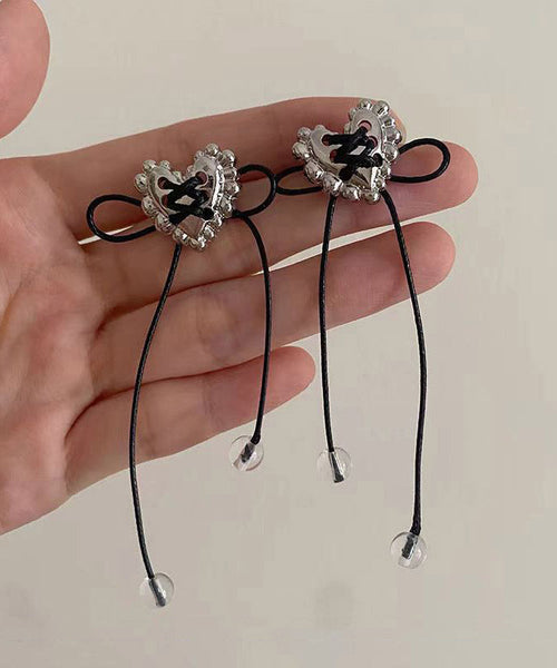 Simple Black Copper Overgild Love Bow Tassel Drop Earrings YA022 ABC