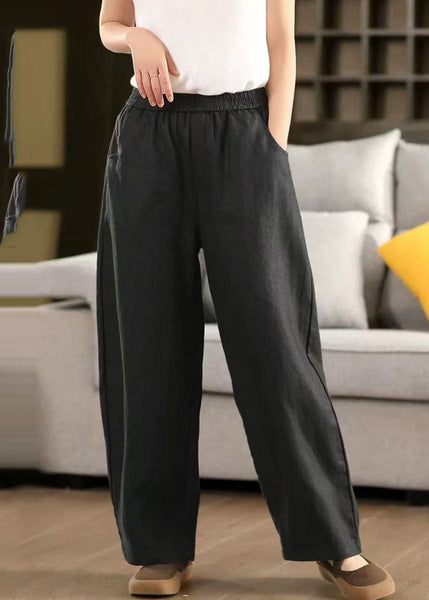 Elastic Black Oversized Linen Pants Waist Trousers Simple Summer FashionChic