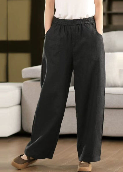 Elastic Black Oversized Linen Pants Waist Trousers Simple Summer FashionChic