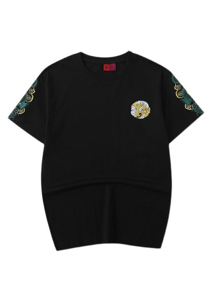 Simple Black Embroideried Solid Cotton Men T Shirt Summer LK061 Men-Silk-MENT240630