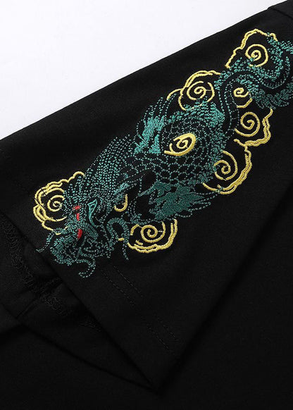 Simple Black Embroideried Solid Cotton Men T Shirt Summer LK061 Men-Silk-MENT240630