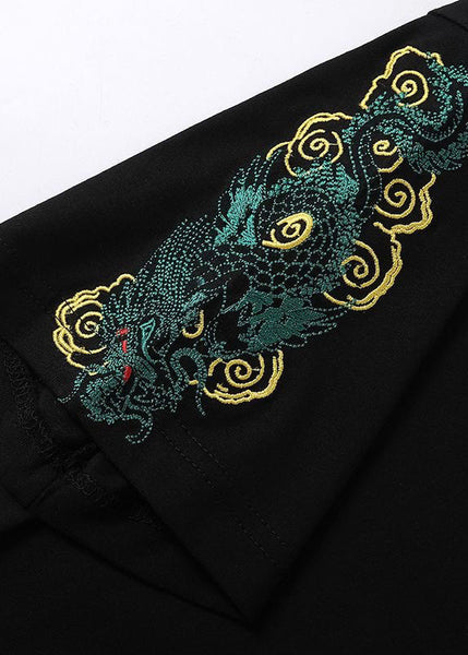 Simple Black Embroideried Solid Cotton Men T Shirt Summer LK061 Men-Silk-MENT240630
