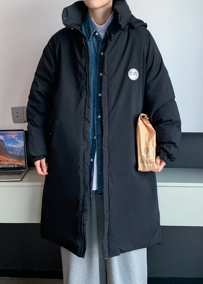 Simple Black Hooded Pockets Solid Coats Men Parkas WinterRM018 ABC