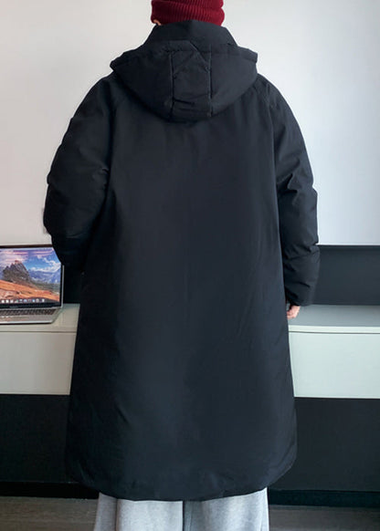 Simple Black Hooded Pockets Solid Coats Men Parkas WinterRM018 ABC