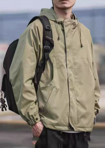 Solid Cotton Simple Hooded Black Pockets Coat Spring Men FashionChic