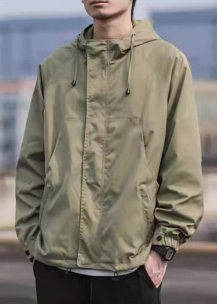 Solid Cotton Simple Hooded Black Pockets Coat Spring Men FashionChic