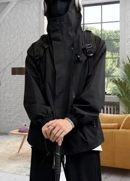 Cotton Black Oversized Zippered Simple Men Hooded Coat Spring FashionChic