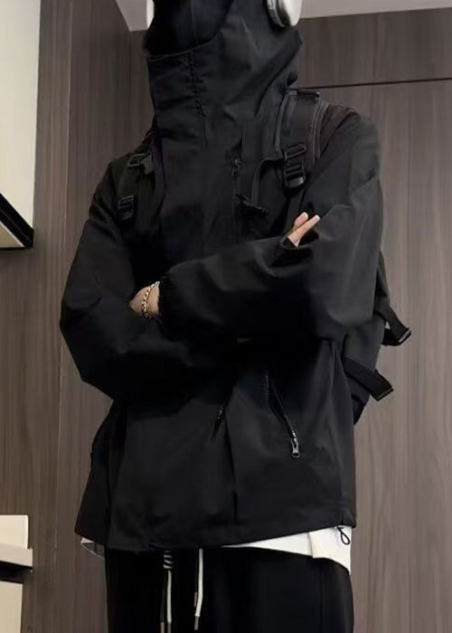 Cotton Black Oversized Zippered Simple Men Hooded Coat Spring FashionChic