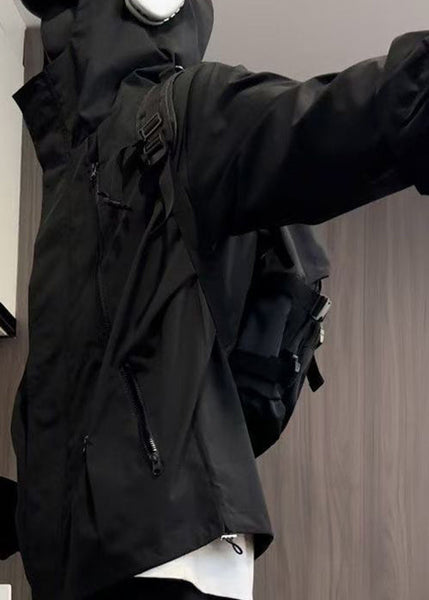 Cotton Black Oversized Zippered Simple Men Hooded Coat Spring FashionChic