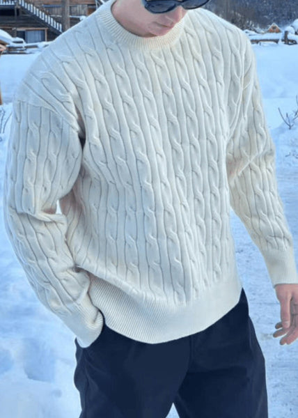 Simple Black O Neck Cable Knit Men Sweaters Spring TK013