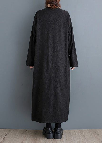Simple Black O Neck Plus Size Cotton Long Dress Fall OO033 OM-CS240814