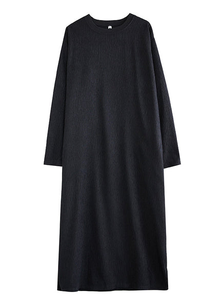 Simple Black O Neck Plus Size Cotton Long Dress Fall OO033 OM-CS240814