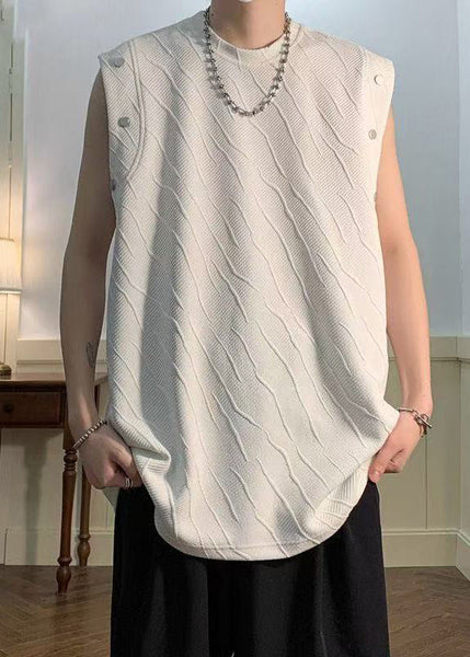 O Neck Cotton Shirts Sleeveless Men Solid Simple Black T FashionChic