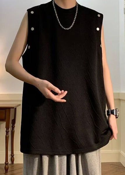 O Neck Cotton Shirts Sleeveless Men Solid Simple Black T FashionChic