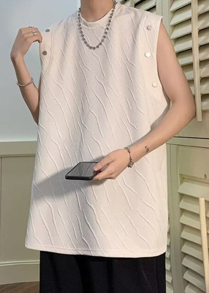 O Neck Cotton Shirts Sleeveless Men Solid Simple Black T FashionChic