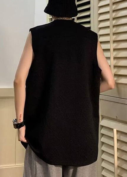 O Neck Cotton Shirts Sleeveless Men Solid Simple Black T FashionChic