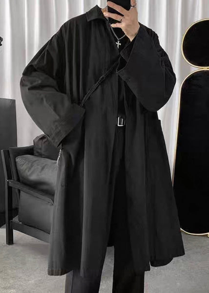 Simple Black Peter Pan Collar Solid Cotton Mens Coats Spring YQ010 ABC