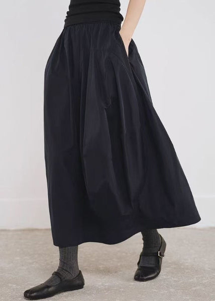 Line Cotton Fall Black Pockets Simple Elastic Waist A Skirts FashionChic
