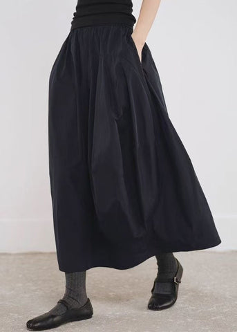 Line Cotton Fall Black Pockets Simple Elastic Waist A Skirts FashionChic