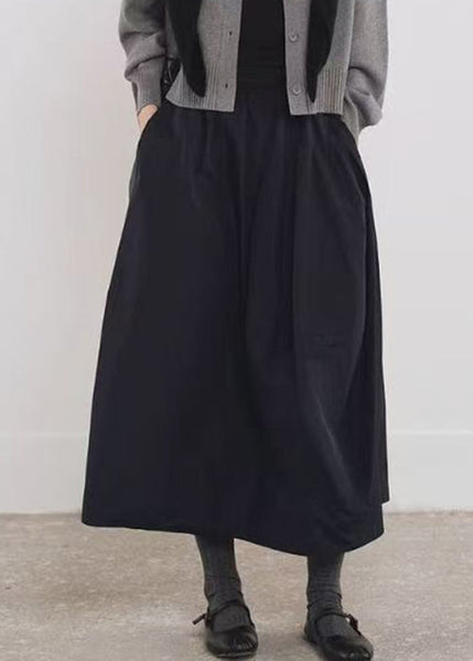 Line Cotton Fall Black Pockets Simple Elastic Waist A Skirts FashionChic