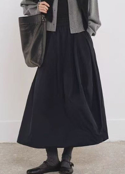 Line Cotton Fall Black Pockets Simple Elastic Waist A Skirts FashionChic