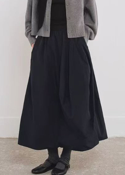 Line Cotton Fall Black Pockets Simple Elastic Waist A Skirts FashionChic