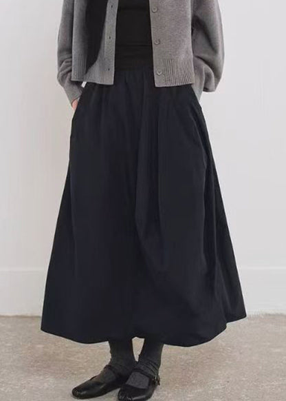 Line Cotton Fall Black Pockets Simple Elastic Waist A Skirts FashionChic