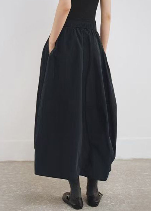 Line Cotton Fall Black Pockets Simple Elastic Waist A Skirts FashionChic