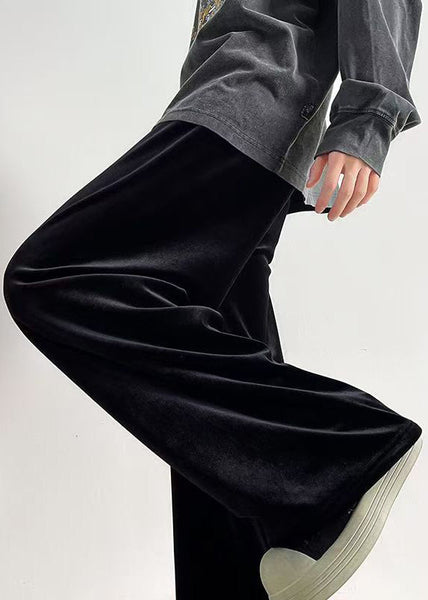 Simple Black Pockets Solid Warm Fleece Velour Men Pants Spring RM049 ABC