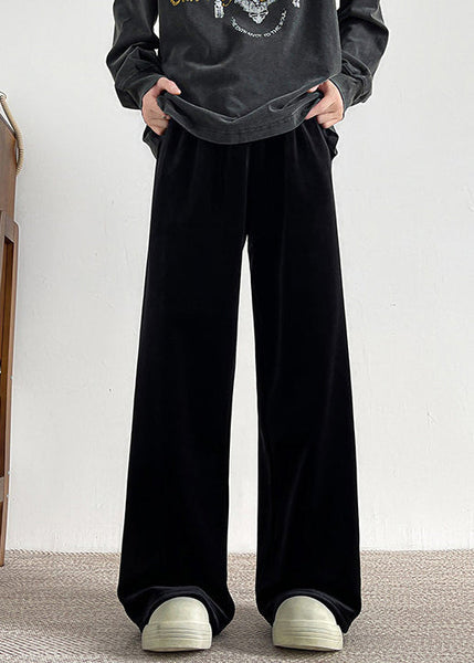 Simple Black Pockets Solid Warm Fleece Velour Men Pants Spring RM049 ABC