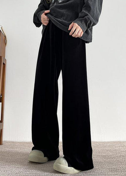 Simple Black Pockets Solid Warm Fleece Velour Men Pants Spring RM049 ABC