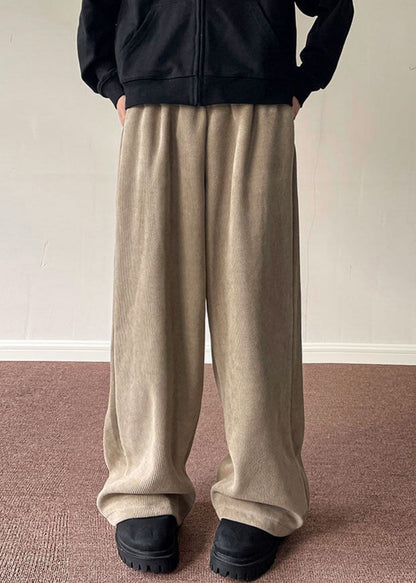 Simple Black Pockets Thick Corduroy Men Wide Leg Pants Spring RM056 ABC