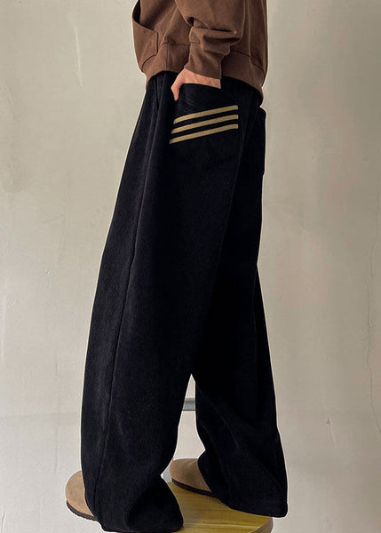 Simple Black Pockets Thick Corduroy Men Wide Leg Pants Spring RM056 ABC